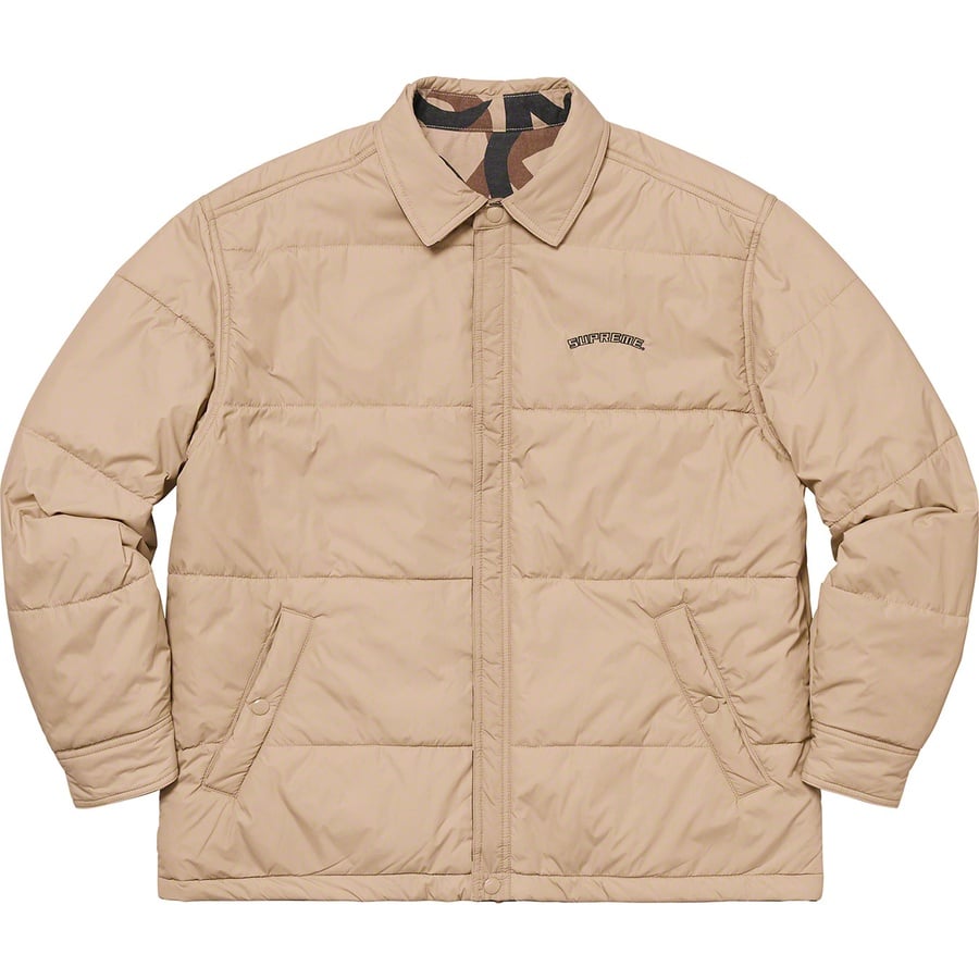 Details on Reversible Puffy Work Jacket Tan Tribal Camo from fall winter 2019 (Price is $218)