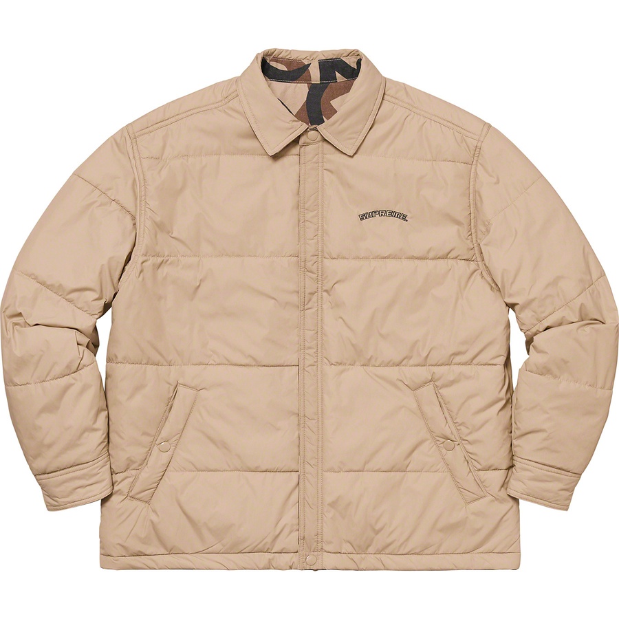 Details on Reversible Puffy Work Jacket Tan Tribal Camo from fall winter
                                                    2019 (Price is $218)