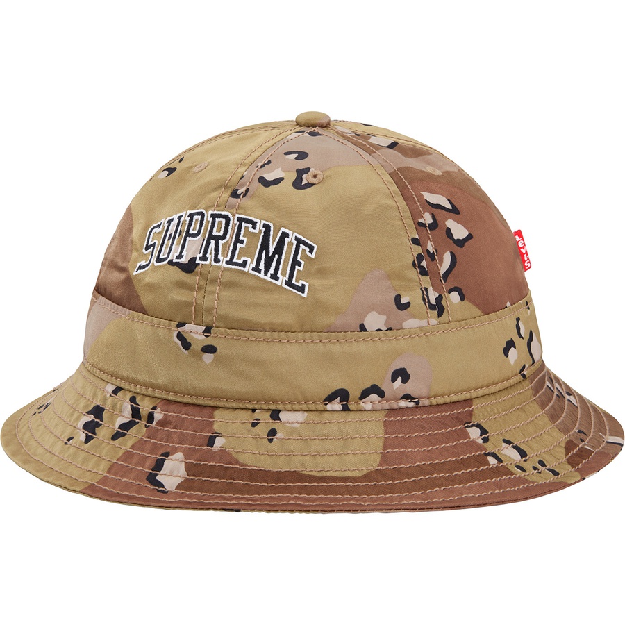 Details on Supreme Levi's Nylon Bell Hat Chocolate Chip Camo from fall winter
                                                    2019 (Price is $48)