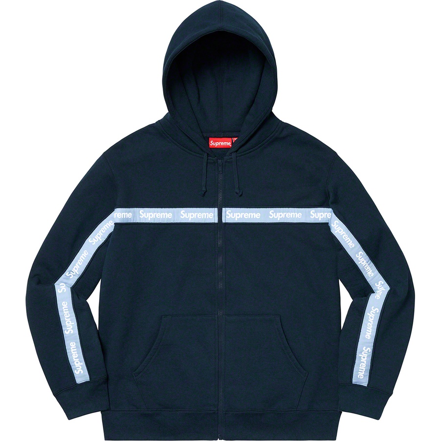 Details on Text Stripe Zip Up Hooded Sweatshirt Navy from fall winter
                                                    2019 (Price is $168)