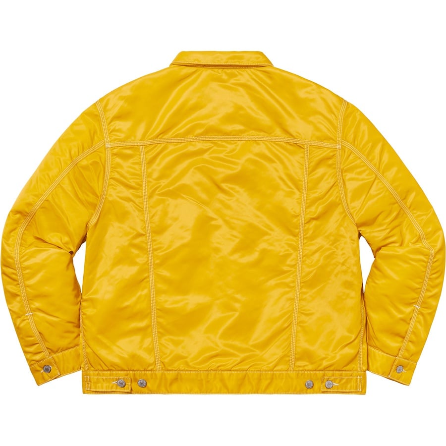 Details on Supreme Levi's Nylon Trucker Jacket Yellow from fall winter
                                                    2019 (Price is $264)