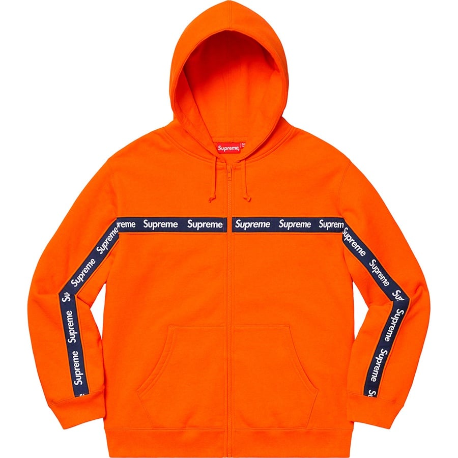 Details on Text Stripe Zip Up Hooded Sweatshirt Orange from fall winter
                                                    2019 (Price is $168)