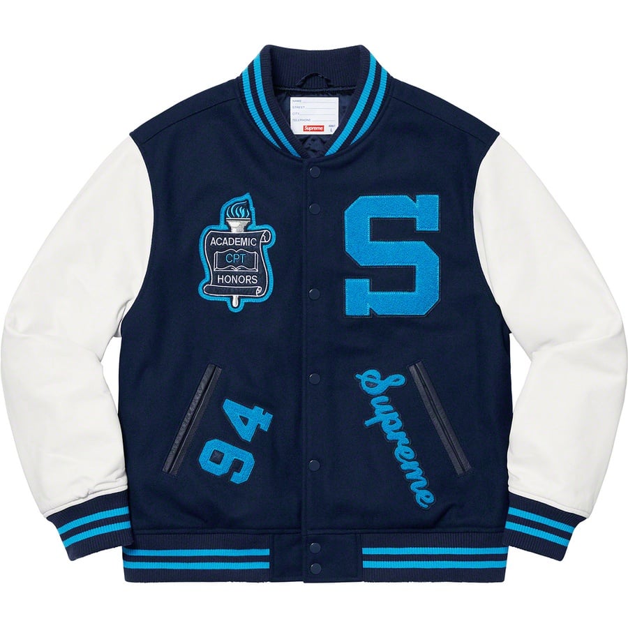 Details on Team Varsity Jacket Navy from fall winter 2019 (Price is $448)