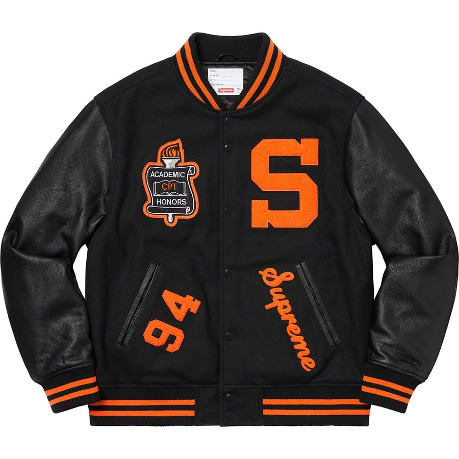 Details on Team Varsity Jacket Black from fall winter
                                                    2019 (Price is $448)