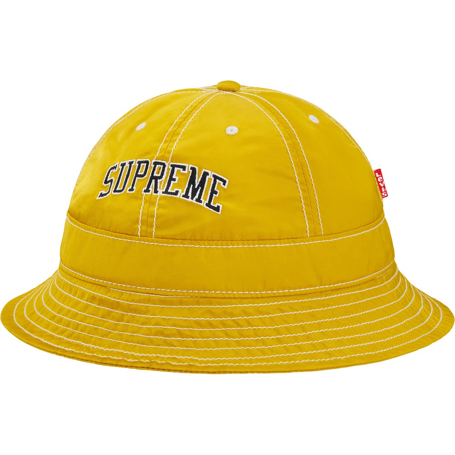 Details on Supreme Levi's Nylon Bell Hat Yellow from fall winter
                                                    2019 (Price is $48)