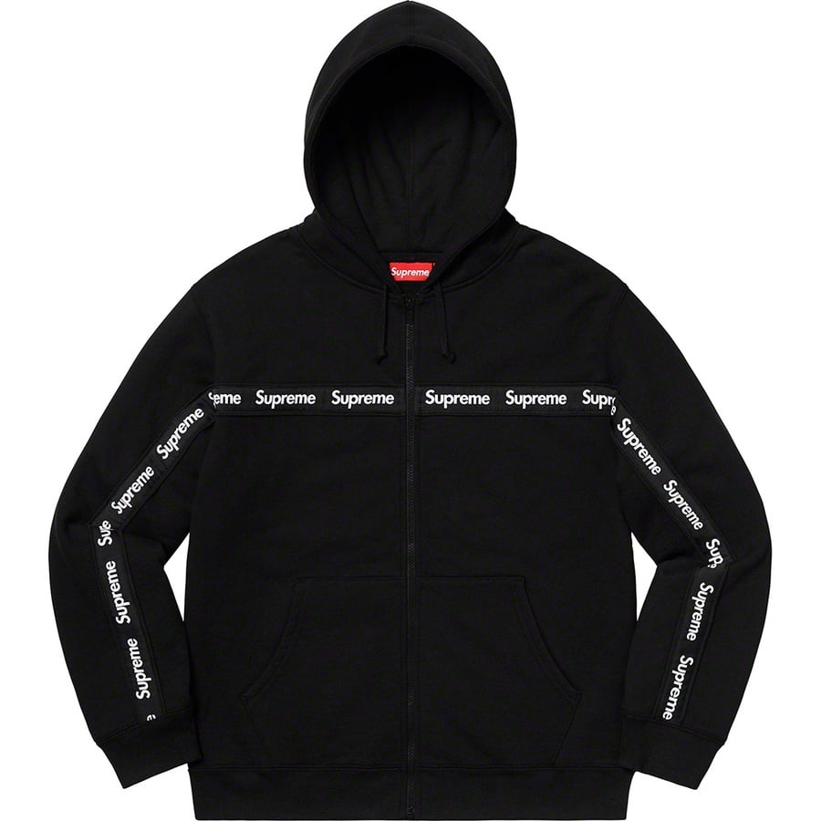 Details on Text Stripe Zip Up Hooded Sweatshirt Black from fall winter 2019 (Price is $168)