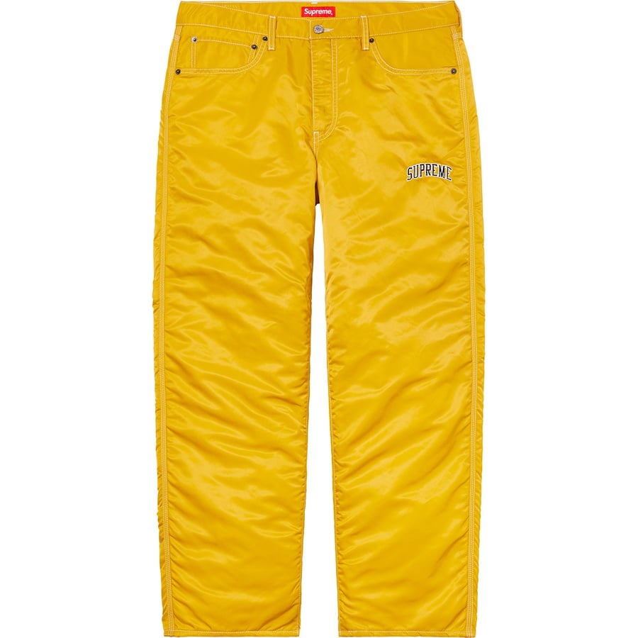 Details on Supreme Levi's Nylon Pant Yellow from fall winter
                                                    2019 (Price is $168)