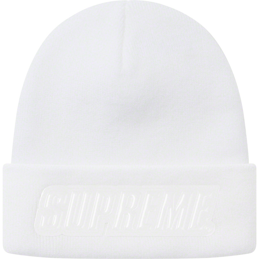 Details on Raised Patent Logo Beanie White from fall winter
                                                    2019 (Price is $36)