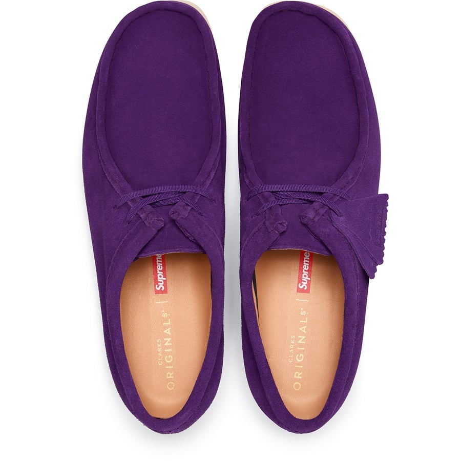 Details on Supreme Clarks Originals GORE-TEX Wallabee Purple from fall winter
                                                    2019 (Price is $198)