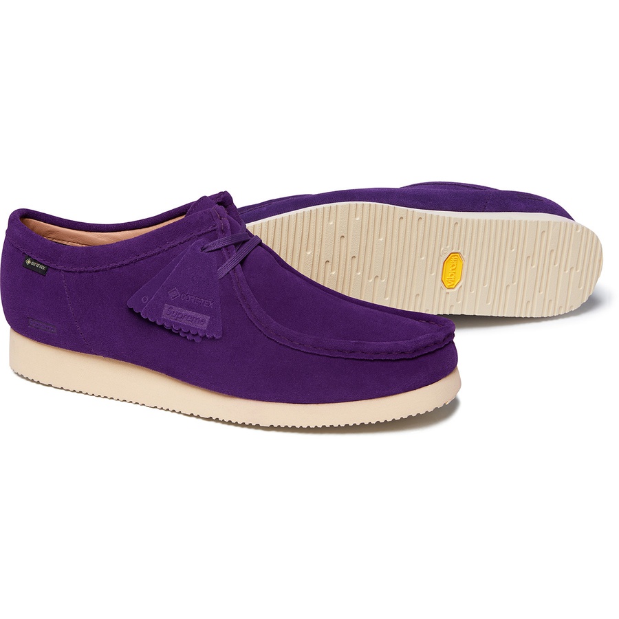 Details on Supreme Clarks Originals GORE-TEX Wallabee Purple from fall winter
                                                    2019 (Price is $198)