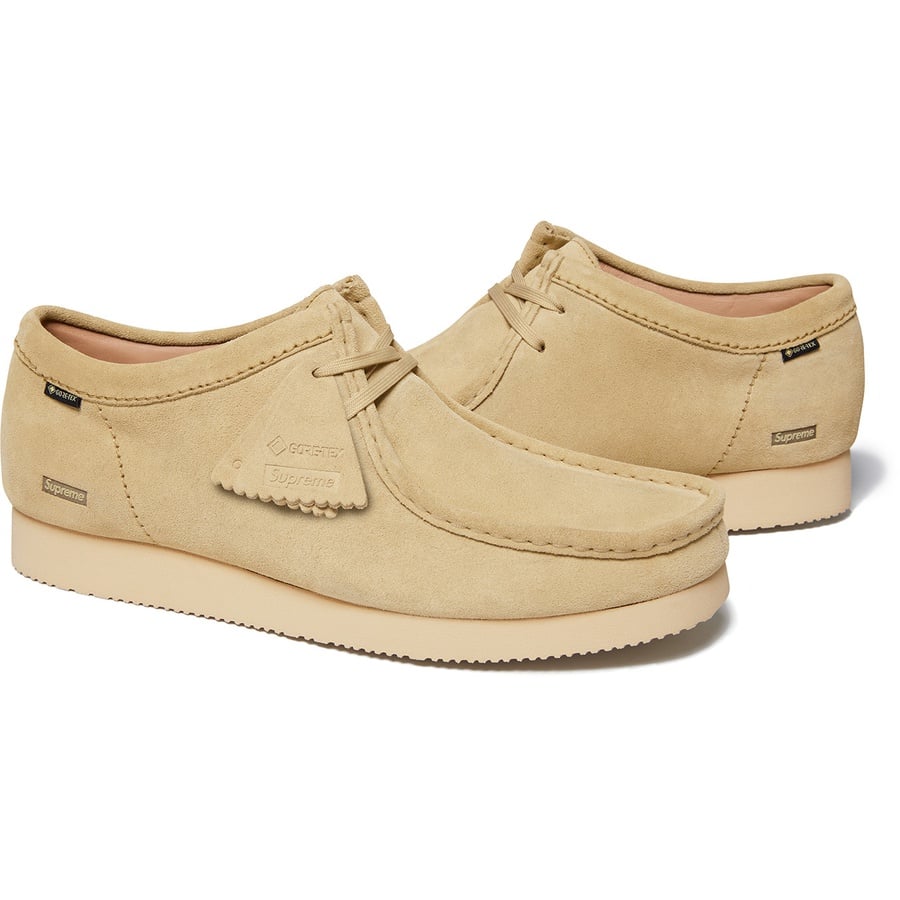 Details on Supreme Clarks Originals GORE-TEX Wallabee Tan from fall winter
                                                    2019 (Price is $198)