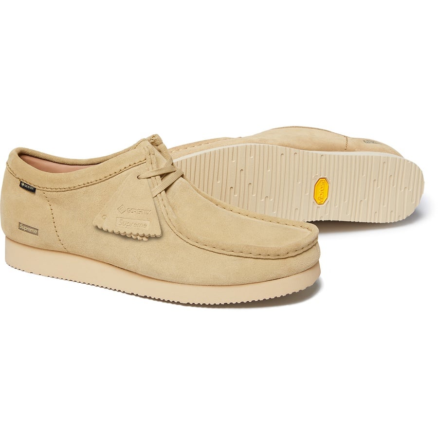 Details on Supreme Clarks Originals GORE-TEX Wallabee Tan from fall winter
                                                    2019 (Price is $198)