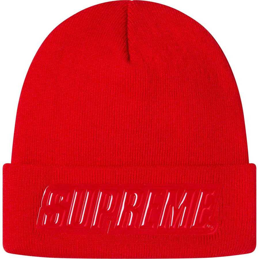 Details on Raised Patent Logo Beanie Red from fall winter
                                                    2019 (Price is $36)