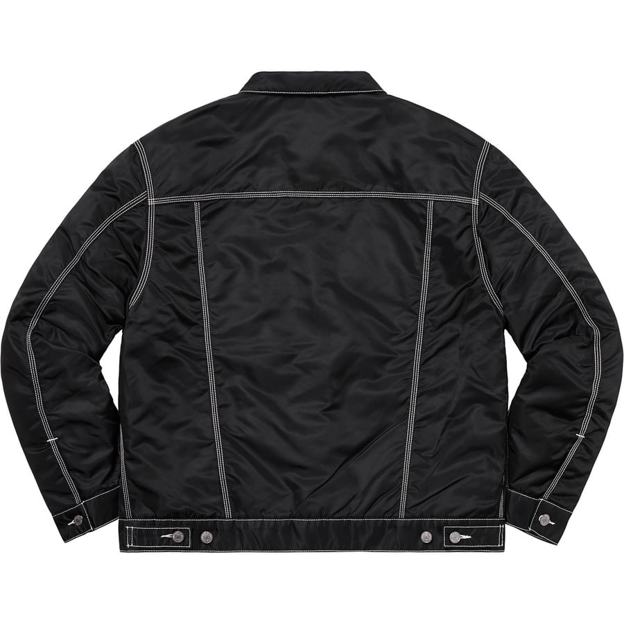 Details on Supreme Levi's Nylon Trucker Jacket Black from fall winter
                                                    2019 (Price is $264)