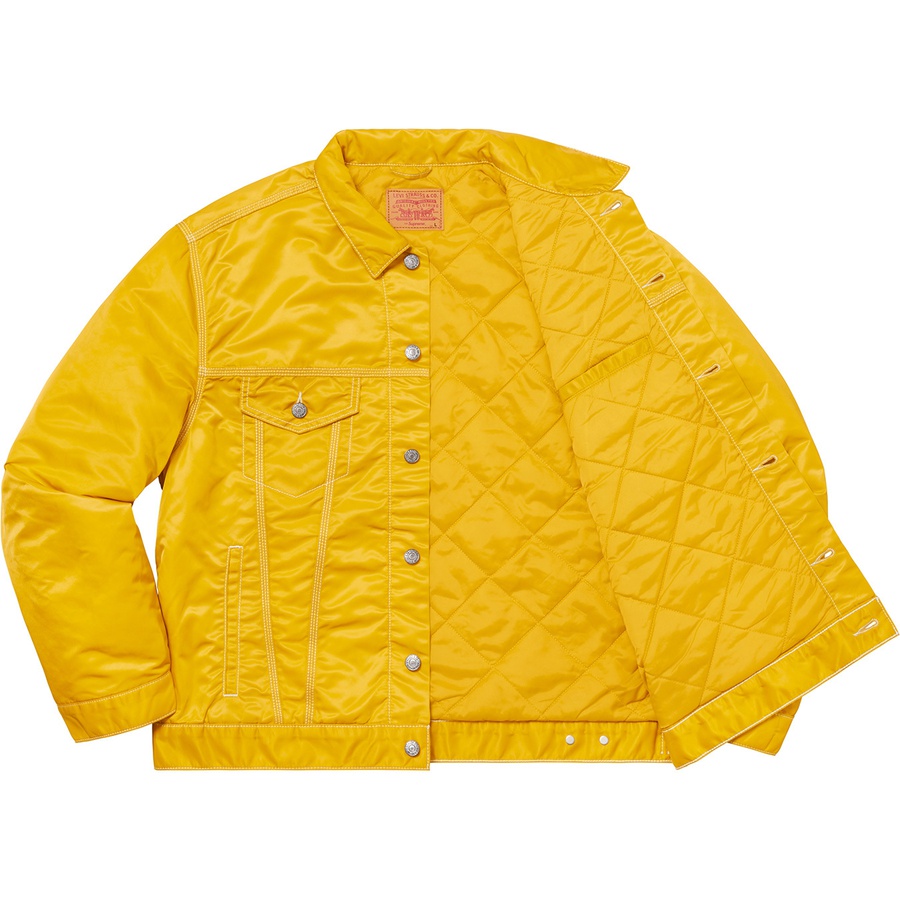 Details on Supreme Levi's Nylon Trucker Jacket Yellow from fall winter
                                                    2019 (Price is $264)