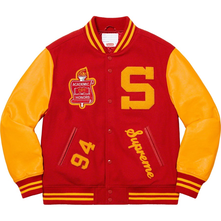 Details on Team Varsity Jacket Red from fall winter
                                                    2019 (Price is $448)