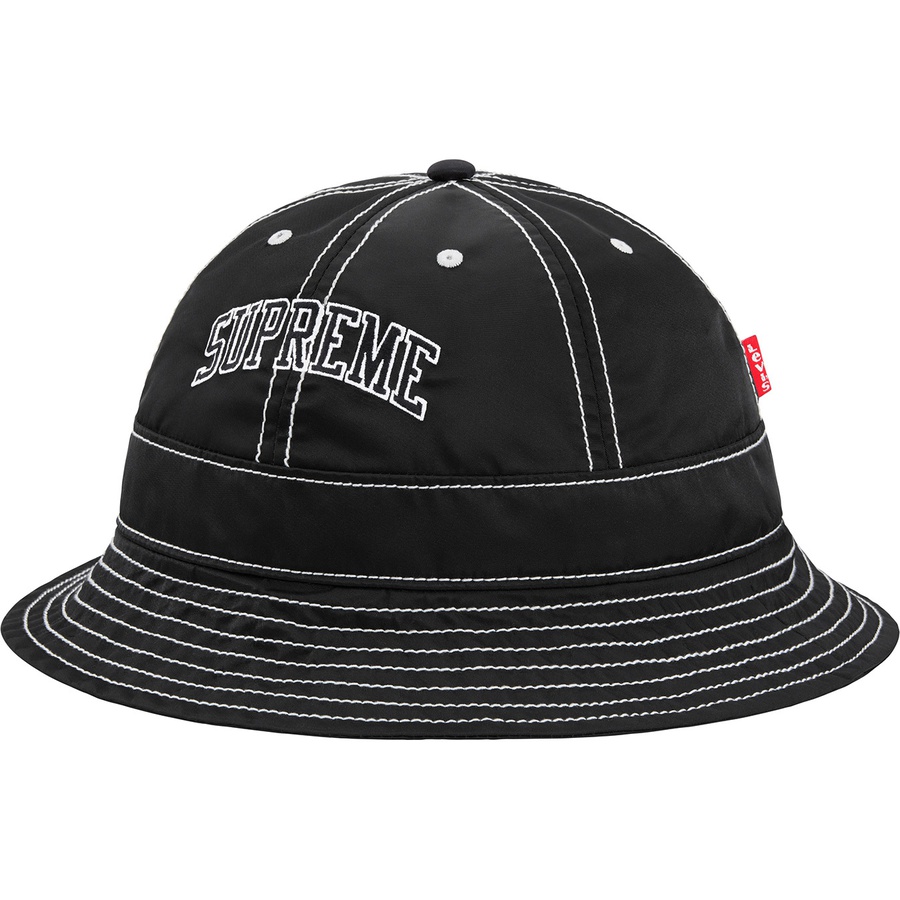 Details on Supreme Levi's Nylon Bell Hat Black from fall winter
                                                    2019 (Price is $48)