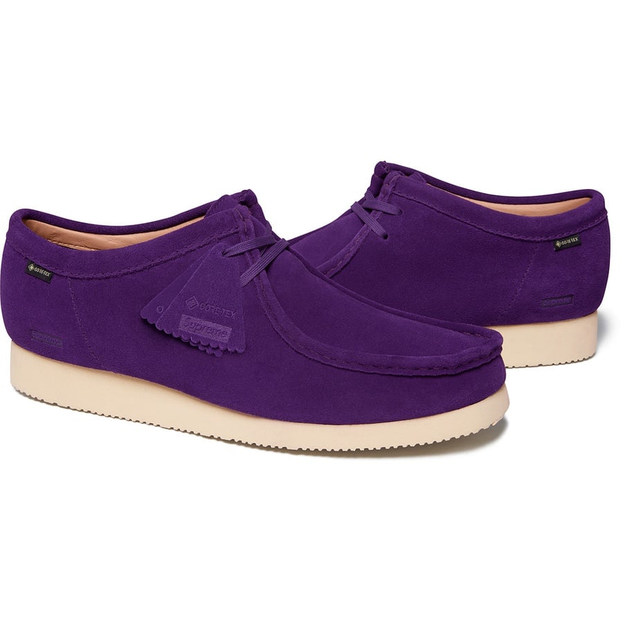 Details on Supreme Clarks Originals GORE-TEX Wallabee Purple from fall winter
                                                    2019 (Price is $198)