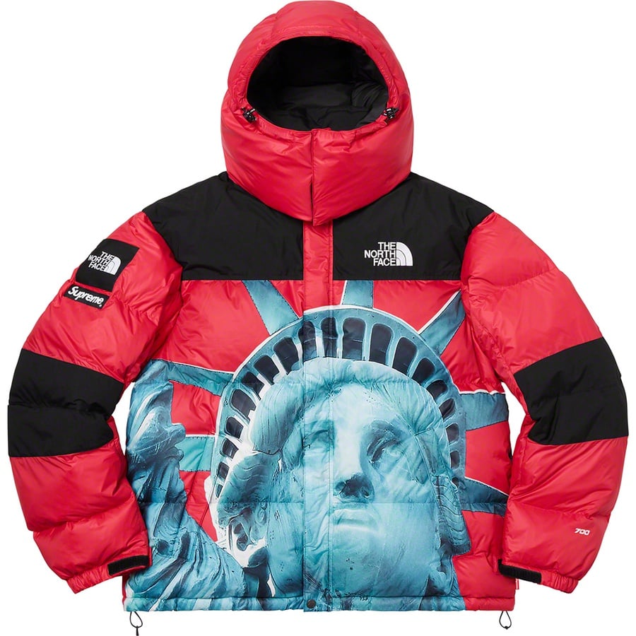 Details on Supreme The North Face Statue of Liberty Baltoro Jacket Red from fall winter
                                                    2019 (Price is $498)