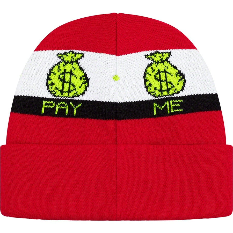 Details on Pay Me Beanie Red from fall winter 2019 (Price is $34)