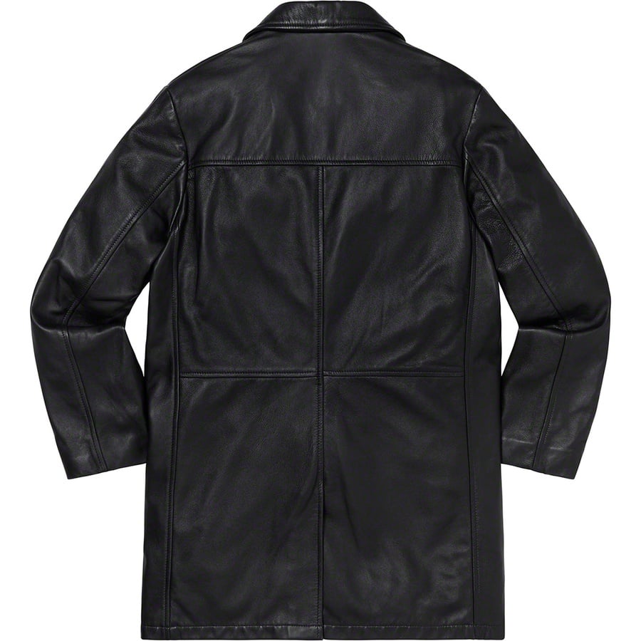 Details on Supreme Schott Leather Overcoat Black from fall winter
                                                    2019 (Price is $798)