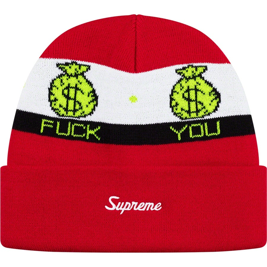 Details on Pay Me Beanie Red from fall winter
                                                    2019 (Price is $34)