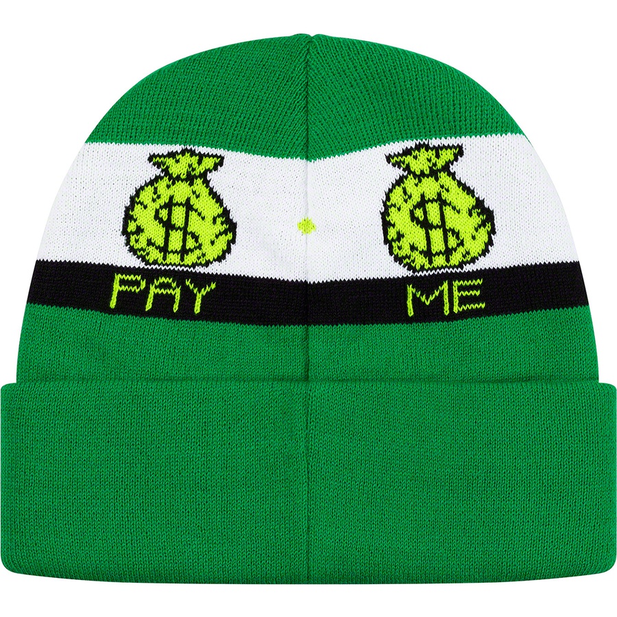 Details on Pay Me Beanie Green from fall winter
                                                    2019 (Price is $34)