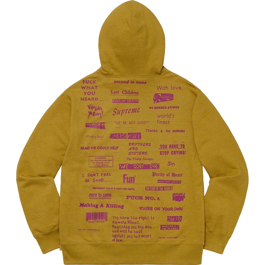 Supreme Stop Crying Hooded Sweatshirt (FW19) - Dark Mustard - $158