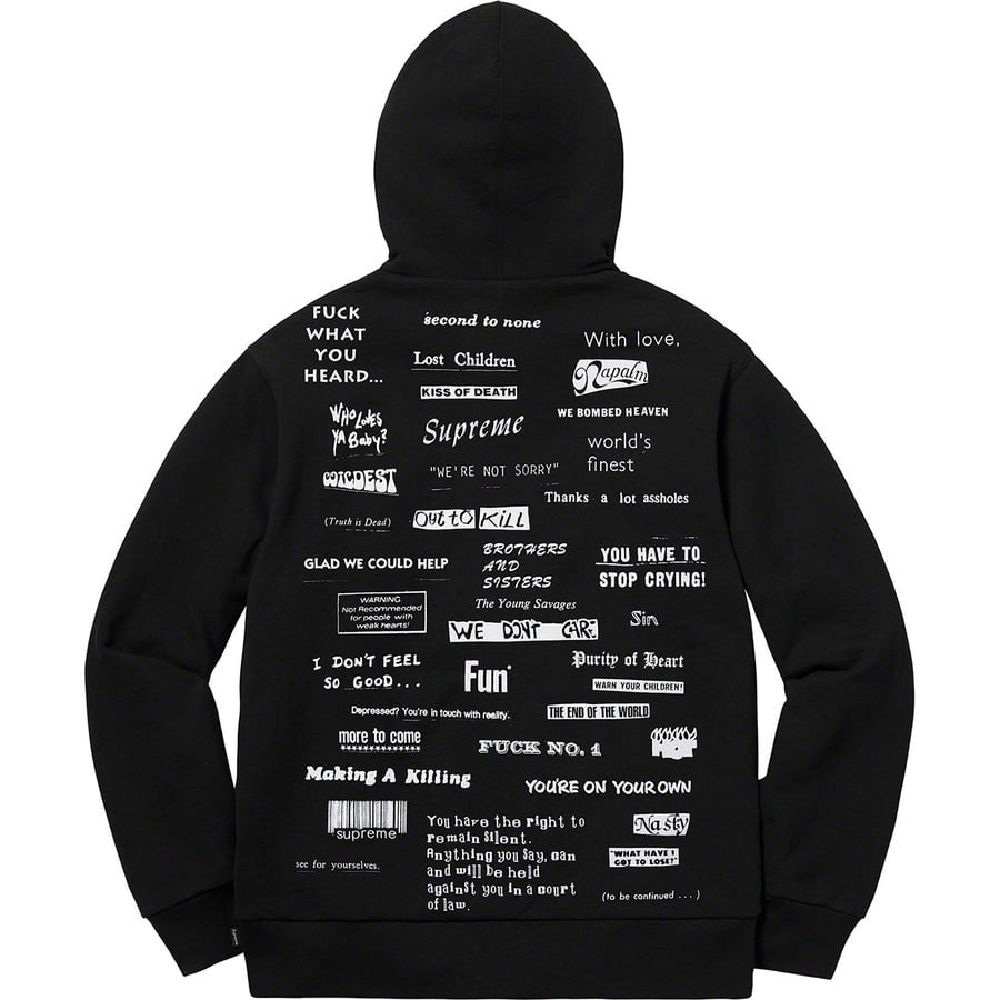 Details on Stop Crying Hooded Sweatshirt Black from fall winter 2019 (Price is $158)