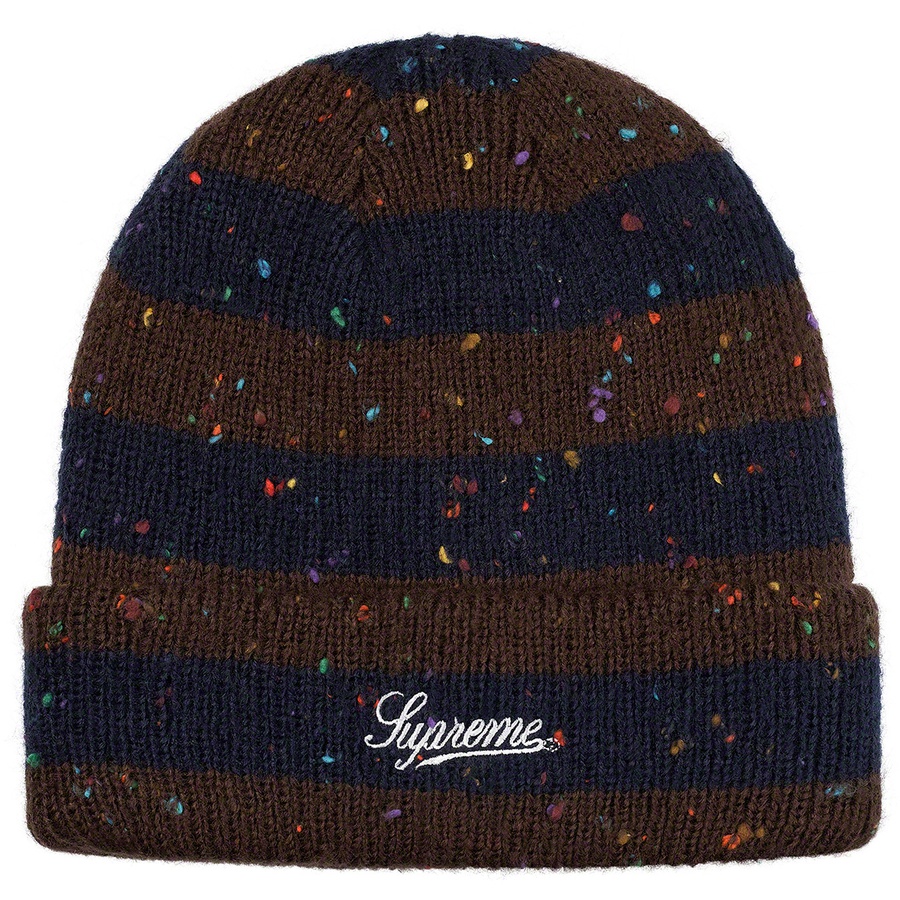 Details on Stripe Speckle Beanie Navy from fall winter
                                                    2019 (Price is $36)