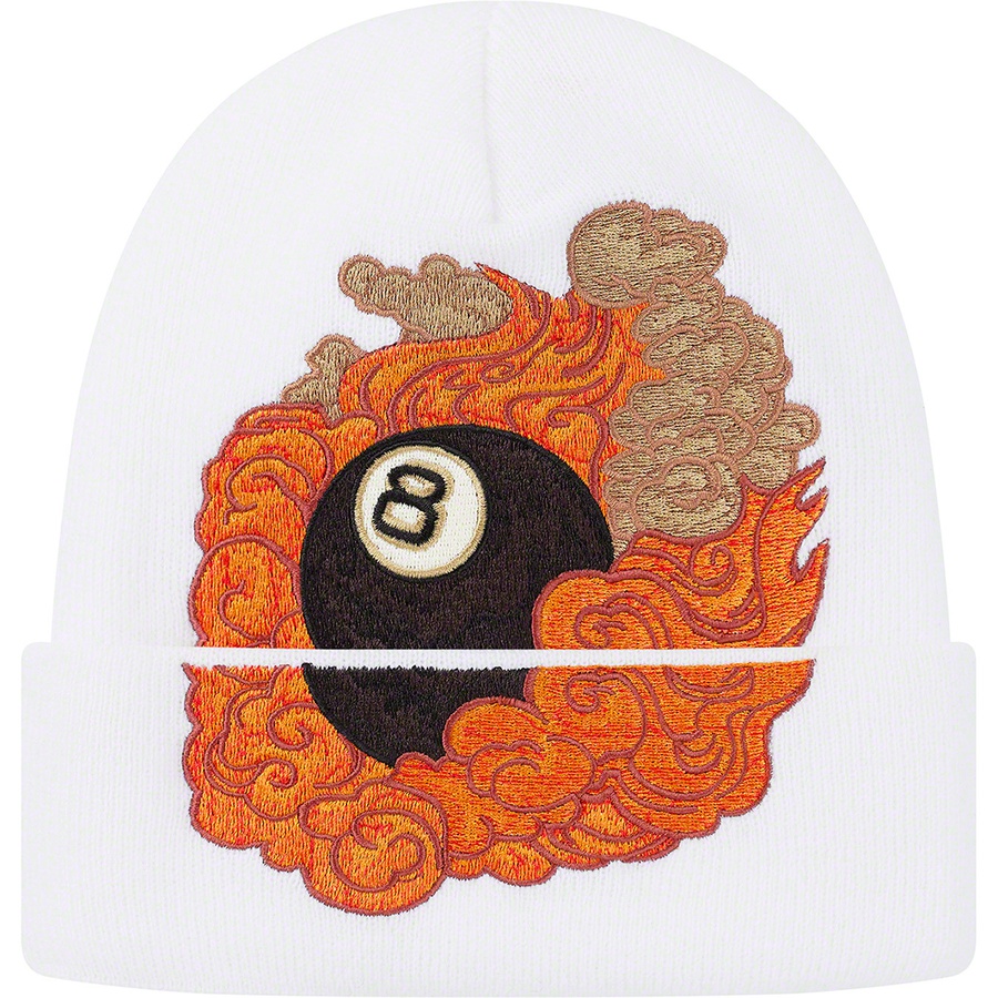 Details on Martin Wong Supreme 8-Ball Beanie White from fall winter
                                                    2019 (Price is $40)