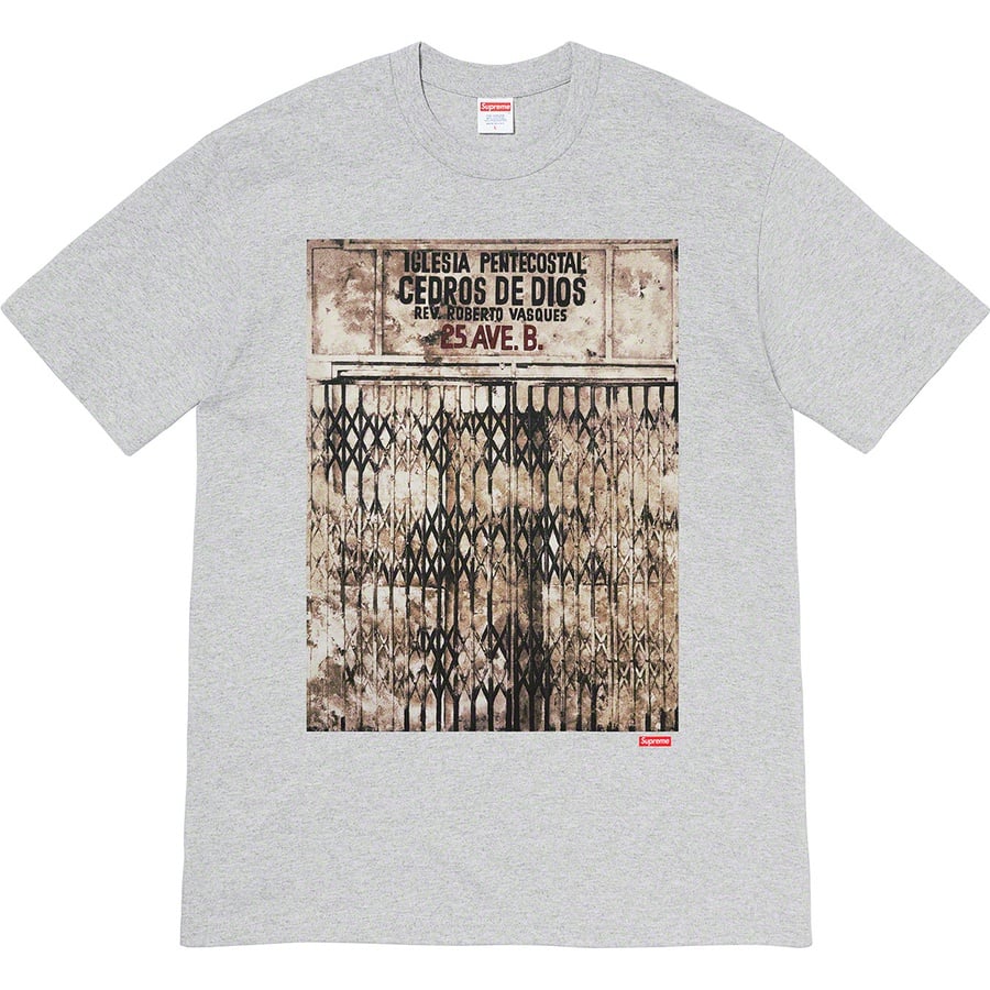 Details on Martin Wong Supreme Iglesia Pentecostal Tee Heather Grey from fall winter 2019 (Price is $48)