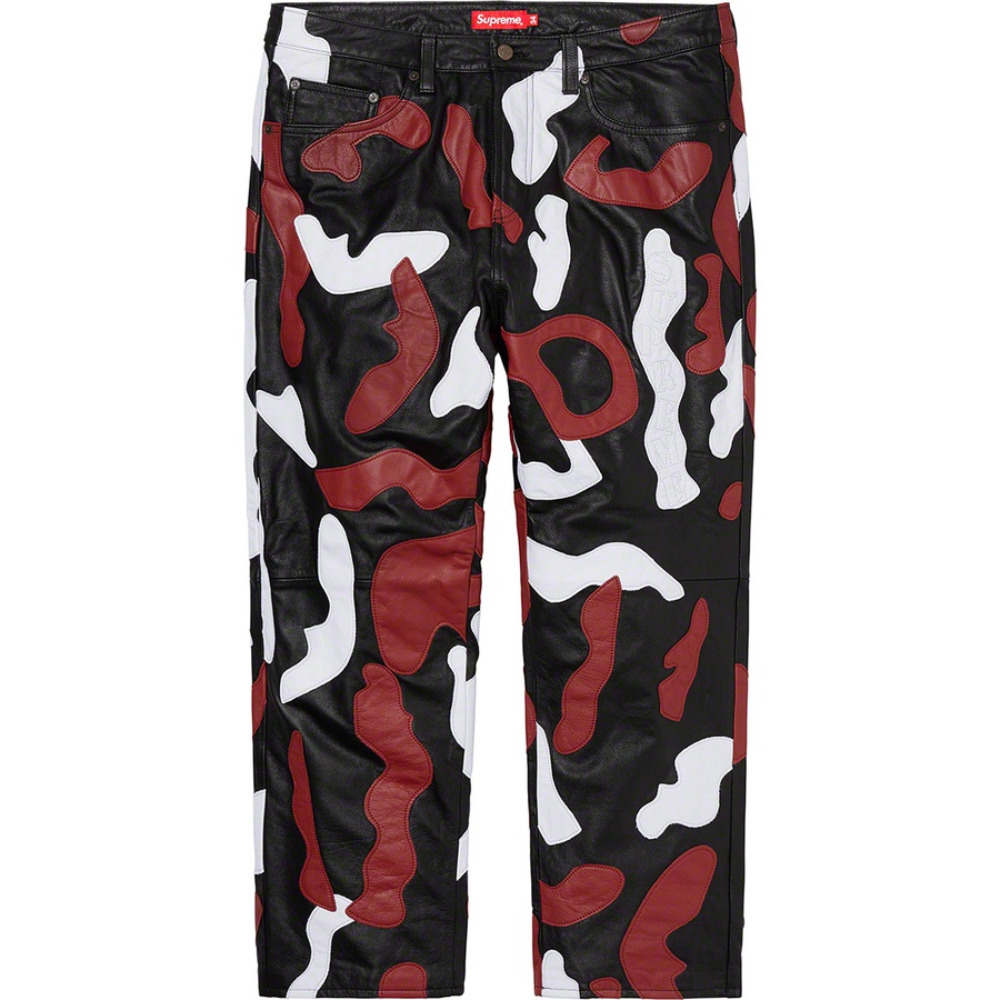 Details on Camo Leather 5-Pocket Pant Red Camo from fall winter 2019 (Price is $598)