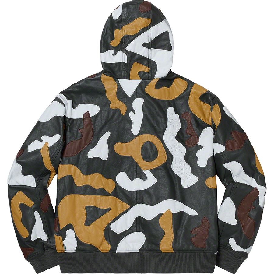Details on Camo Leather Hooded Jacket Green Camo from fall winter 2019 (Price is $698)