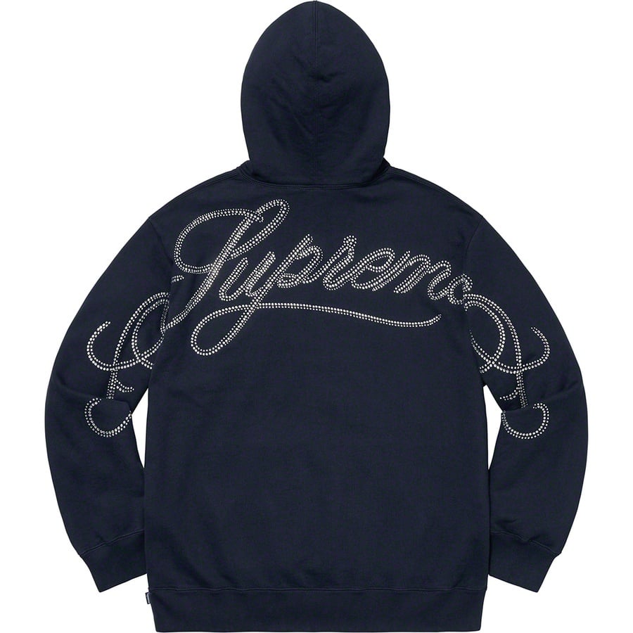 Details on Rhinestone Script Hooded Sweatshirt Navy from fall winter
                                                    2019 (Price is $158)