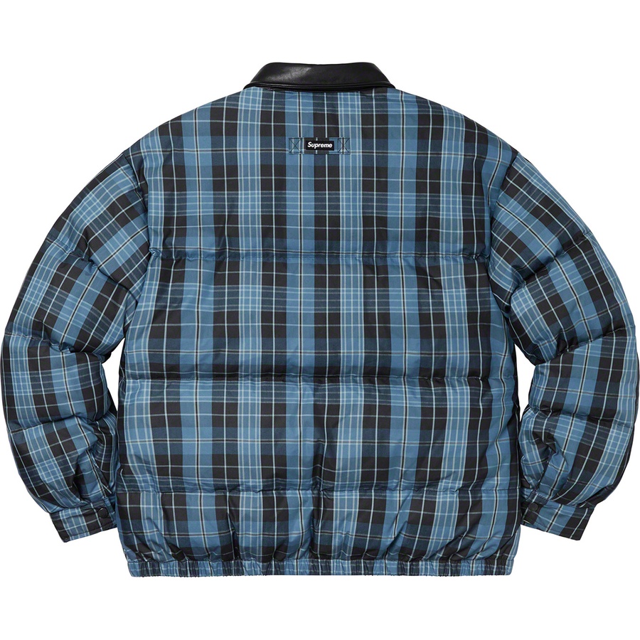 Details on Leather Collar Puffy Jacket Blue Plaid from fall winter 2019 (Price is $268)
