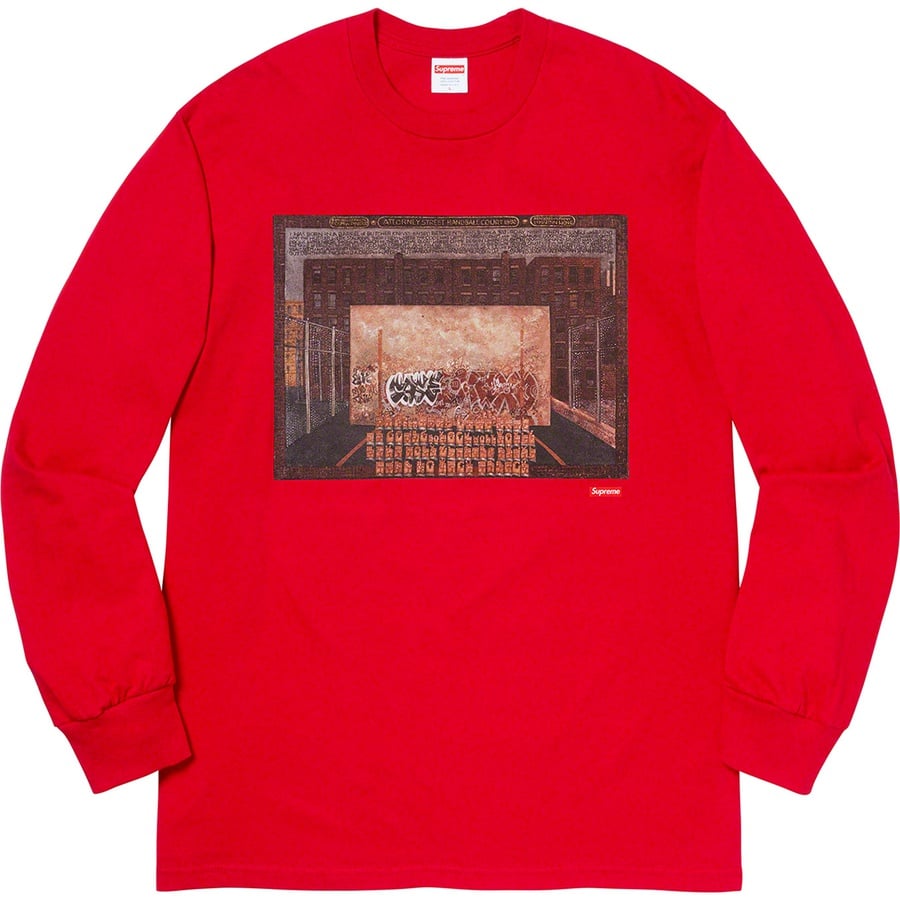 Details on Martin Wong Supreme Attorney Street L S Tee Red from fall winter
                                                    2019 (Price is $58)