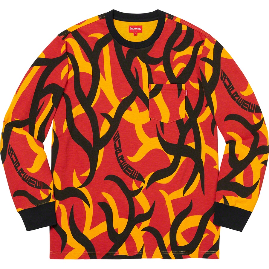 Supreme L S Pocket Tee (FW19) - Red Tribal Camo - $78