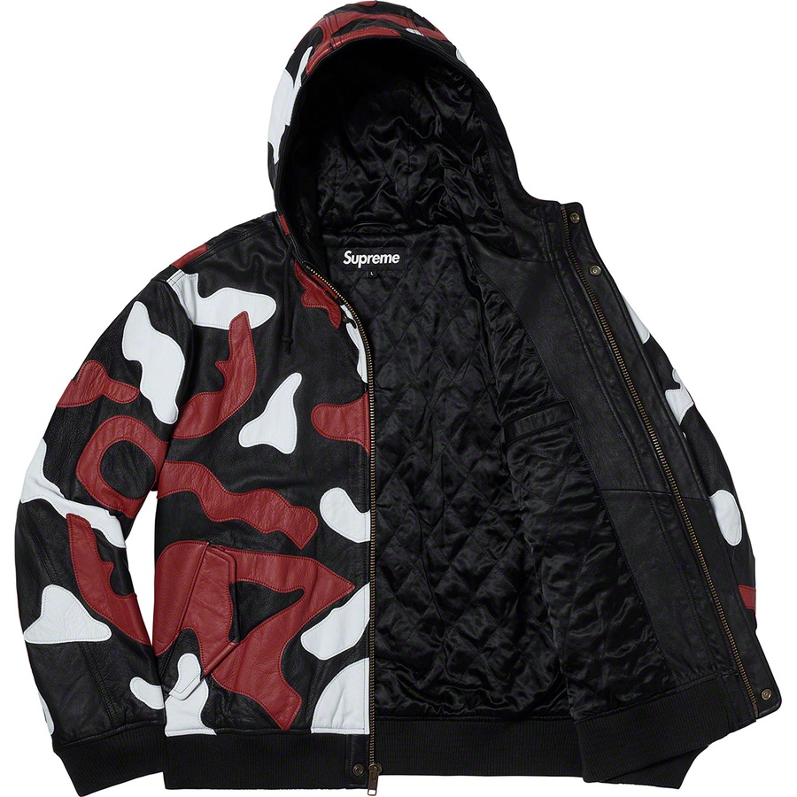 Details on Camo Leather Hooded Jacket Red Camo from fall winter 2019 (Price is $698)
