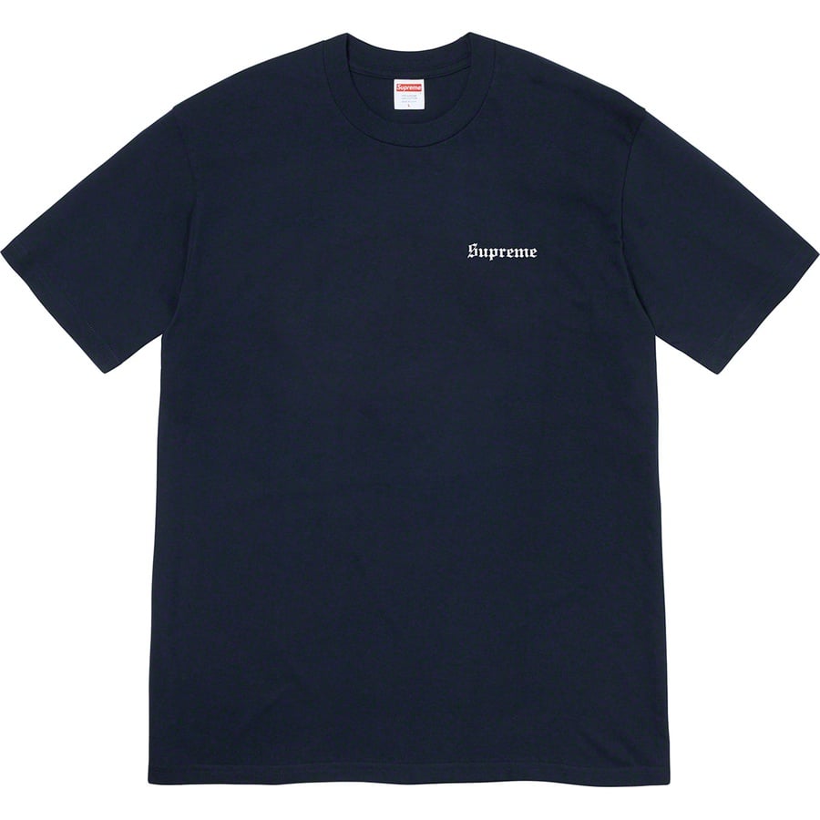 Details on Martin Wong Supreme Big Heat Tee Navy from fall winter
                                                    2019 (Price is $48)