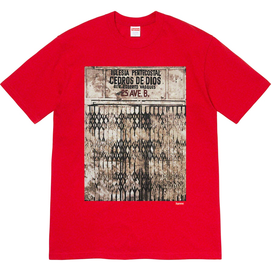 Details on Martin Wong Supreme Iglesia Pentecostal Tee Red from fall winter
                                                    2019 (Price is $48)