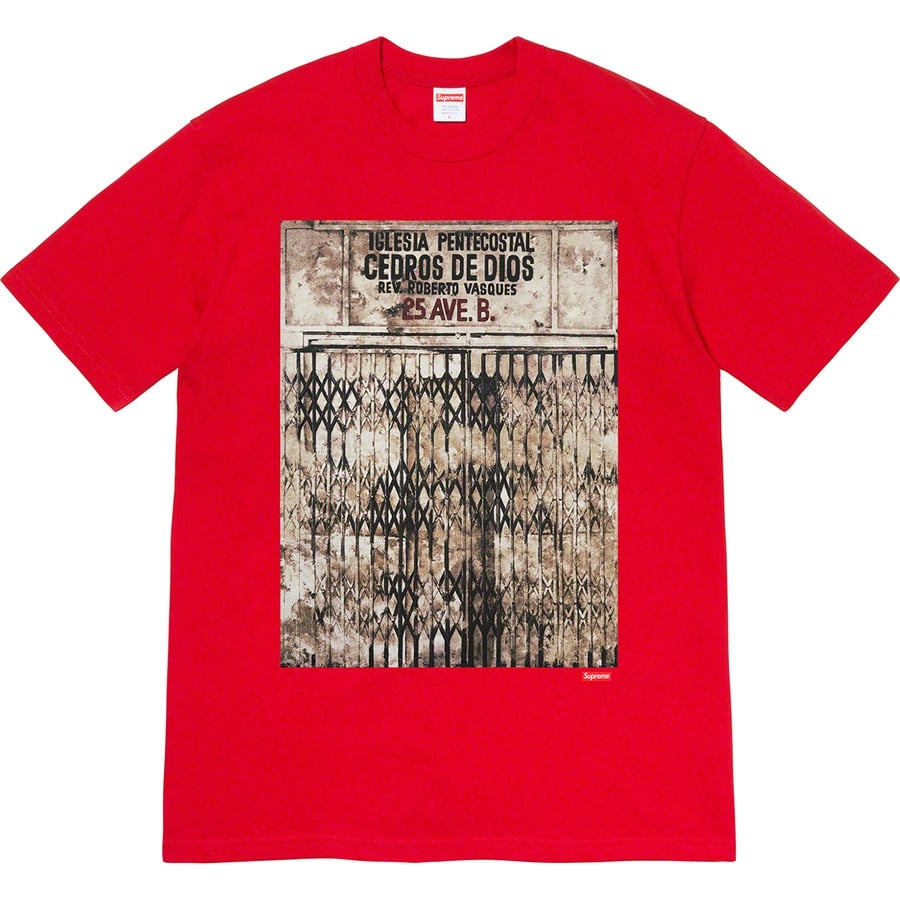 Details on Martin Wong Supreme Iglesia Pentecostal Tee Red from fall winter
                                                    2019 (Price is $48)