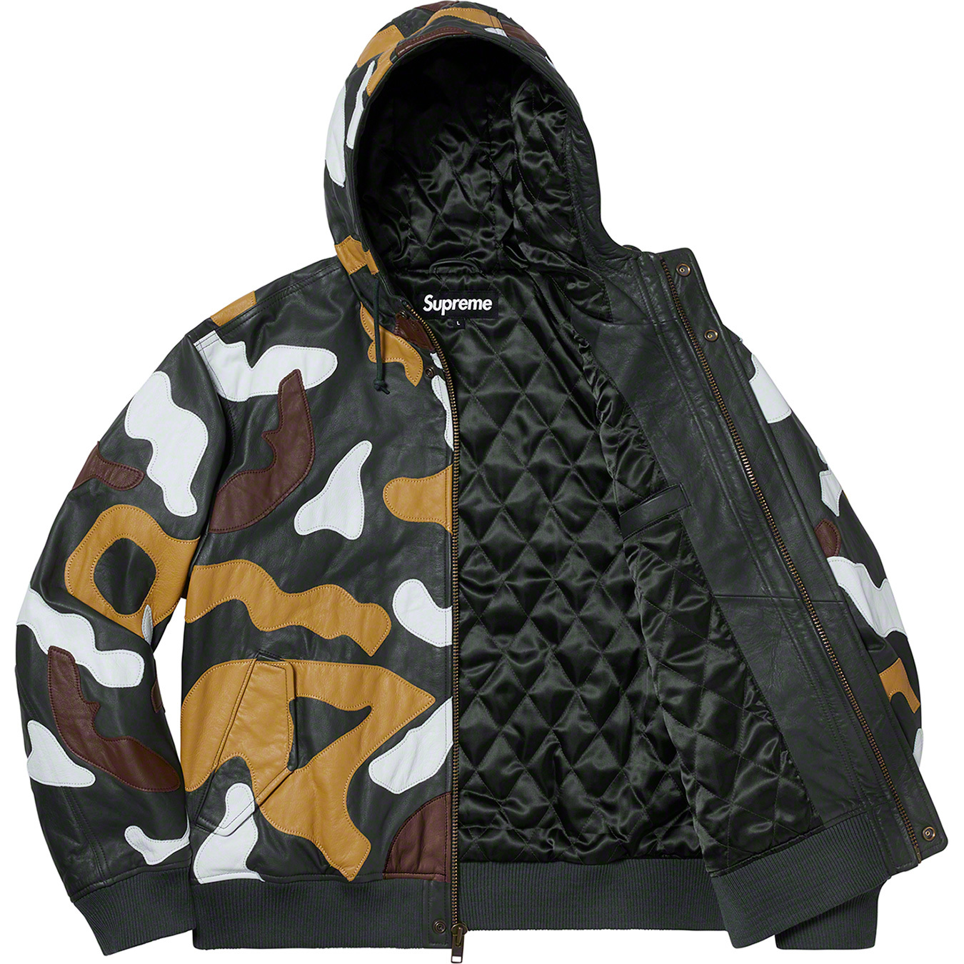 Camo Leather Hooded Jacket - Supreme Community
