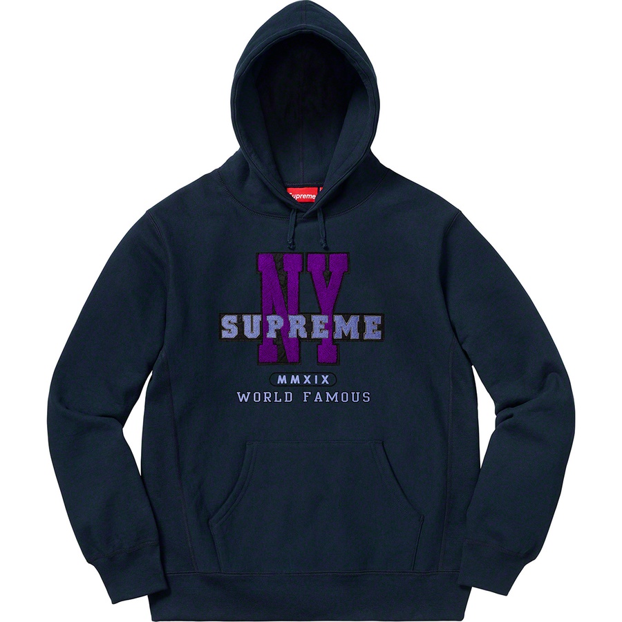 Details on NY Hooded Sweatshirt Navy from fall winter 2019 (Price is $168)