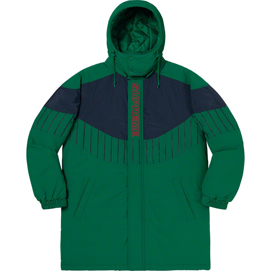 Details on Pinstripe Panel Sports Parka Green from fall winter 2019 (Price is $238)