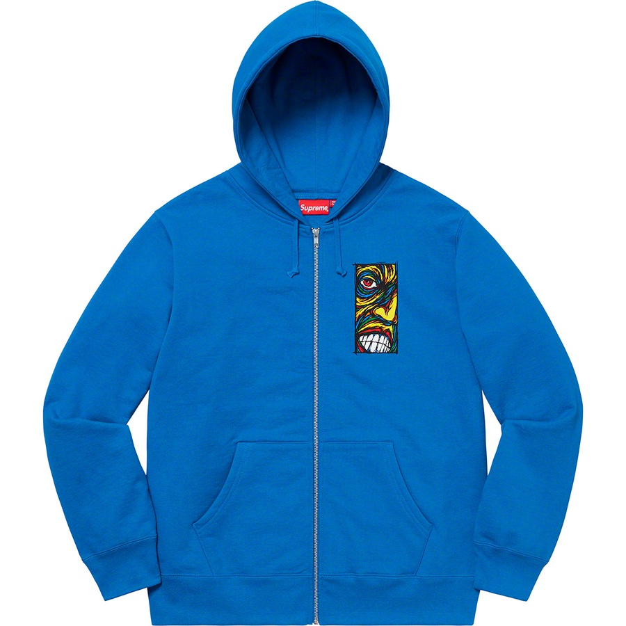Details on Disturbed Zip Up Hooded Sweatshirt Bright Blue from fall winter 2019 (Price is $168)