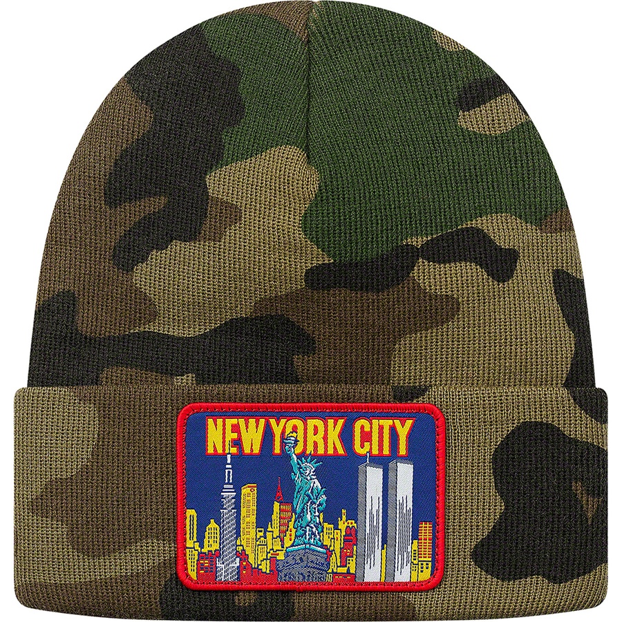 Details on NY Patch Beanie Woodland Camo from fall winter
                                                    2019 (Price is $36)