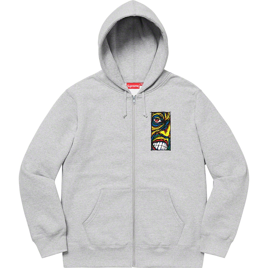 Details on Disturbed Zip Up Hooded Sweatshirt Heather Grey from fall winter 2019 (Price is $168)