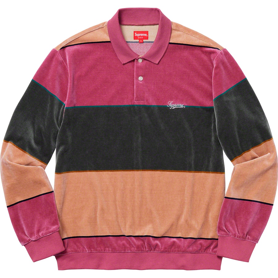 Details on Stripe Velour L S Polo Magenta from fall winter 2019 (Price is $118)
