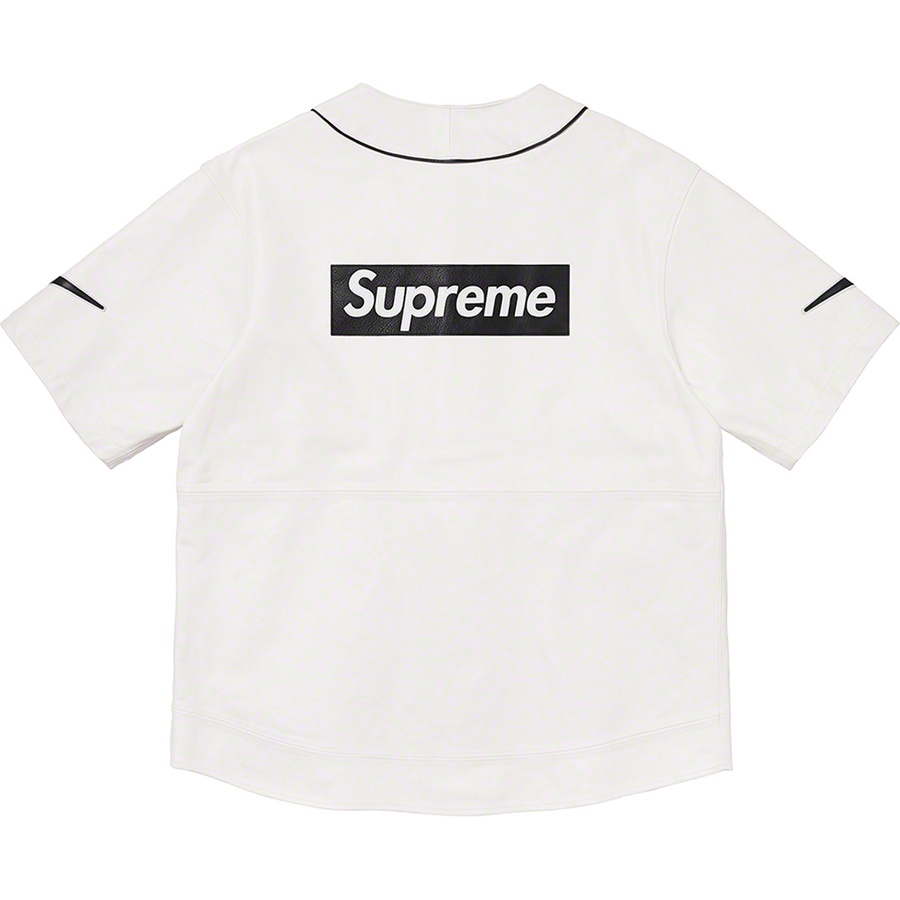 Details on Supreme Nike Leather Baseball Jersey White from fall winter 2019 (Price is $576)